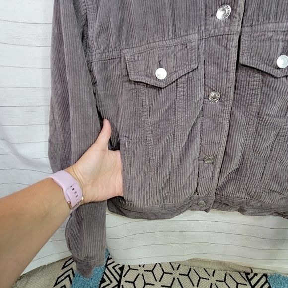 AE GRAY CORDUROY SHERPA LINED BUTTON UP JACKET, SZ XS - Picture 4 of 12